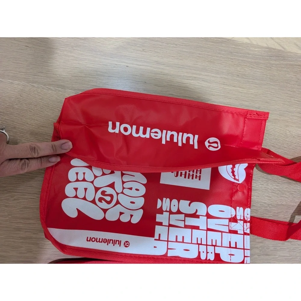 2 Lululemon Shopping Tote Reusable Bag Red‎ Small 12